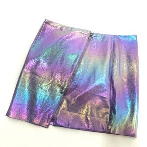 Wild Honey lavender rainbow shimmery zip front mini skirt